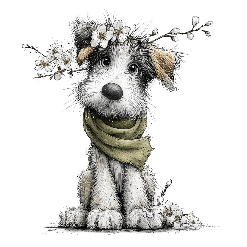 Whimsical Spring Dogs Fabric Panel 6