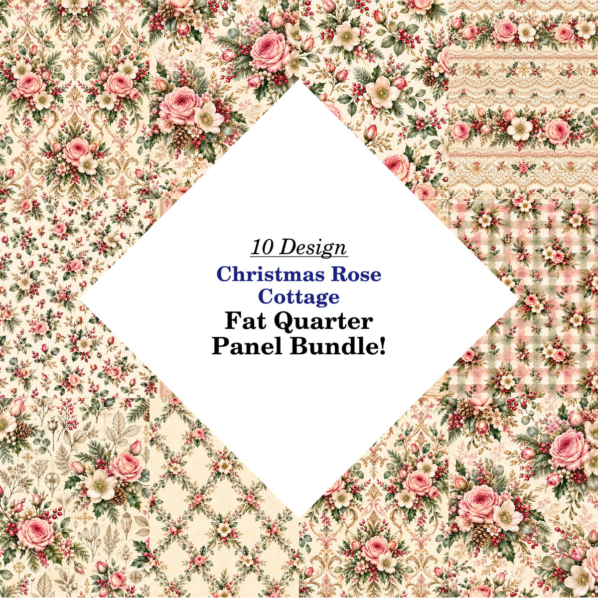 Christmas Rose Cottage Fat Quarter Bundle