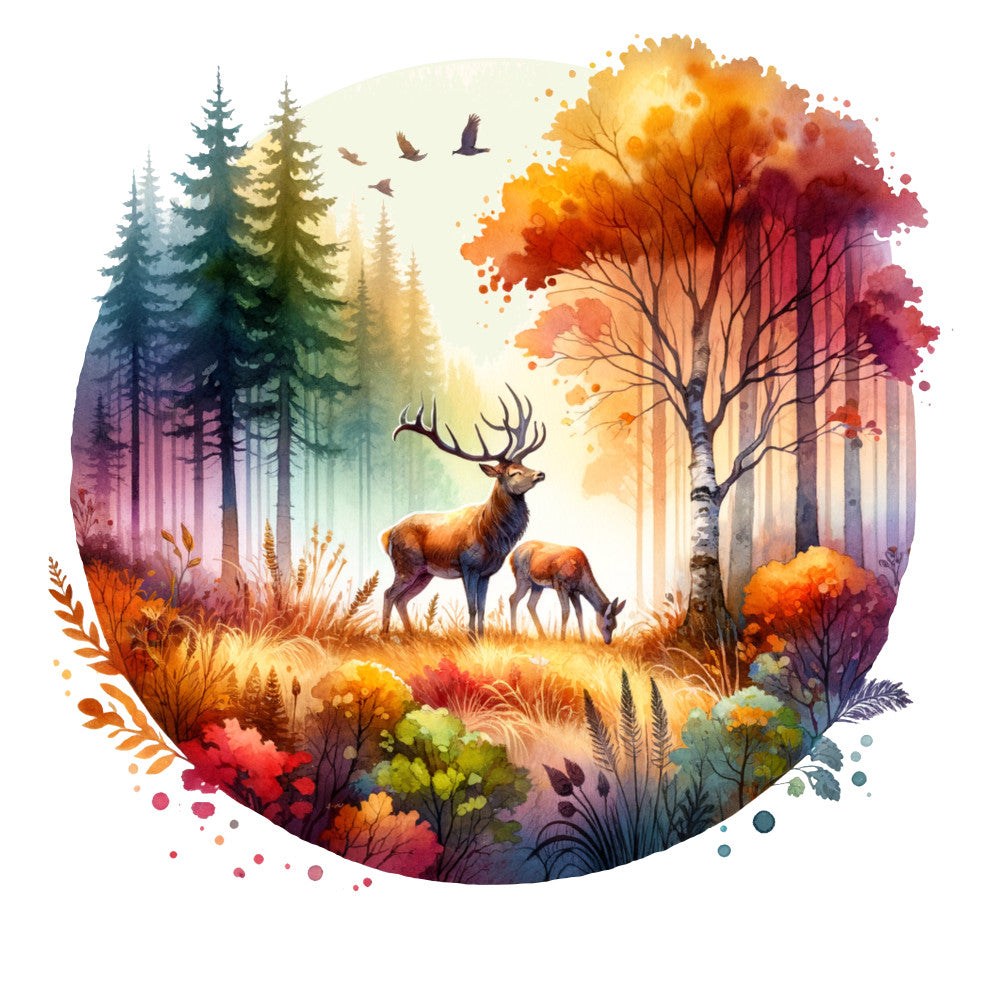 Autumn Forest Deer Fabric Panel 11