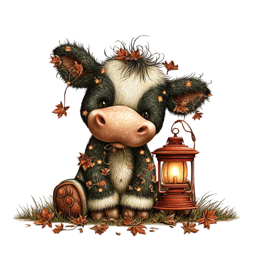 Whimsical Autumn Cow Fabric Panel 13