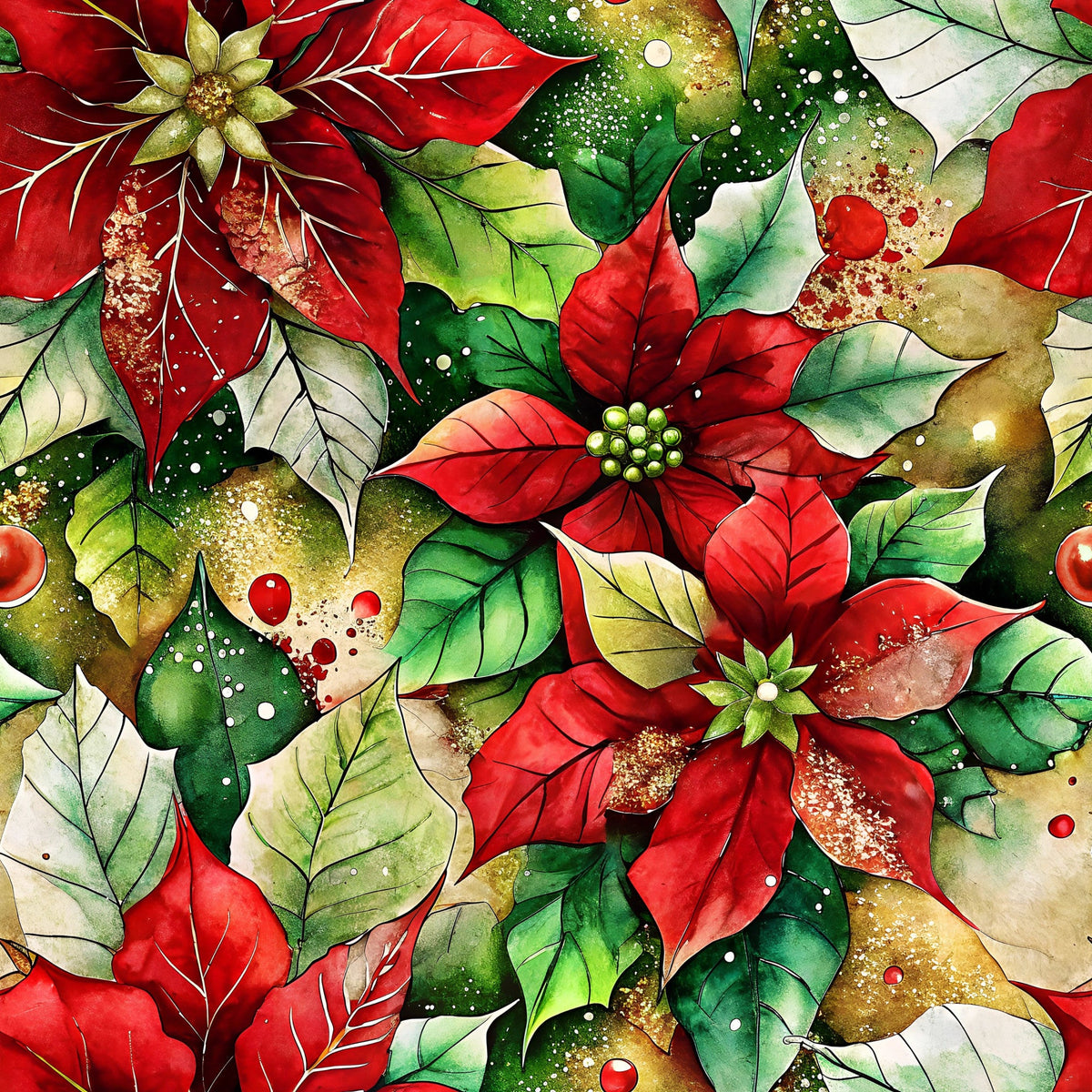 Daily Deal: Painted Poinsettias Pattern 3 Quilting Cotton Fabric - 45" x 1 Yard"