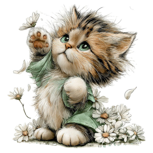 Whimsical Spring Cat Fabric Panel 2