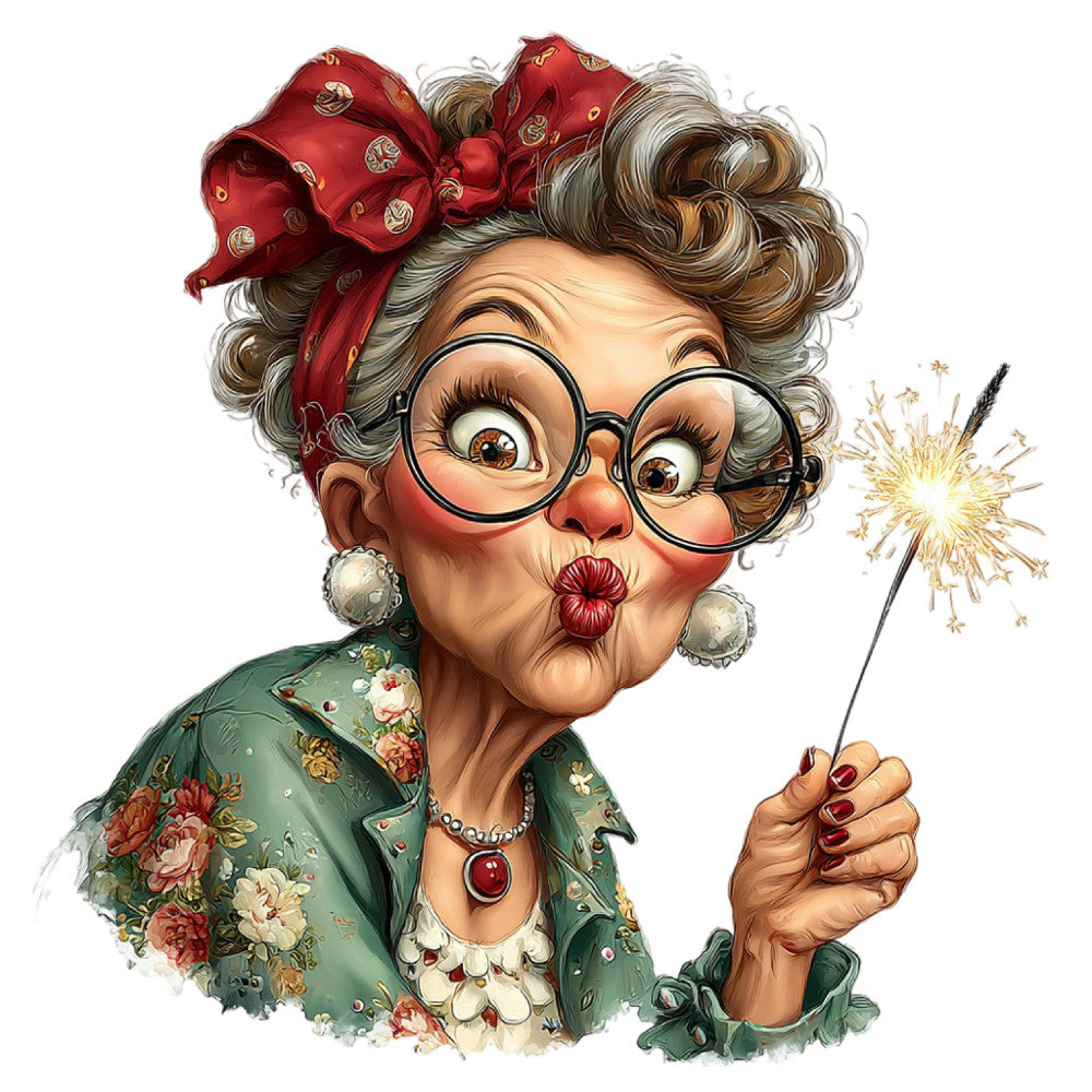 Whimsical Old Lady Birthday Fabric Panel 19