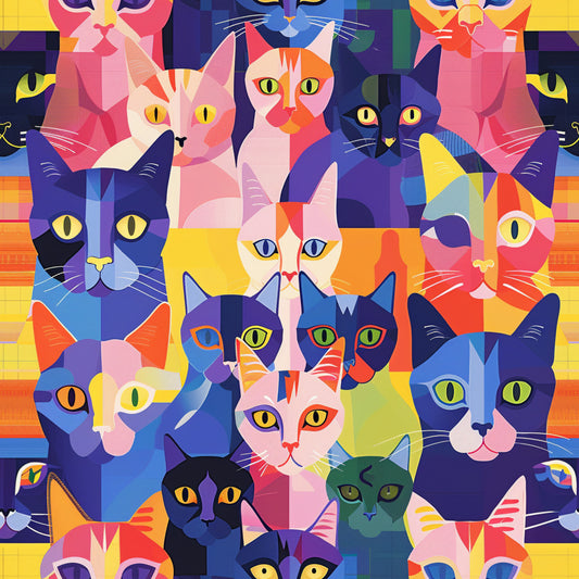 Cat Patchwork Pattern 15 Quilting Cotton Fabric