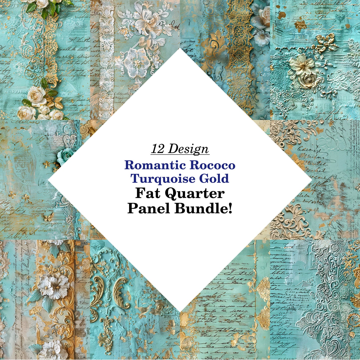 Romantic Rococo Turquoise Gold Fat Quarter Bundle