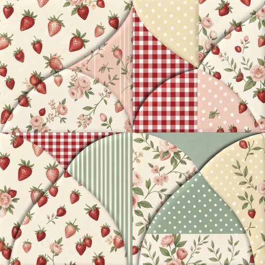 Strawberry Patchwork Fabric Panel 12