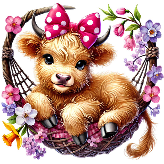 Springtime Highland Cows Fabric Panel 6