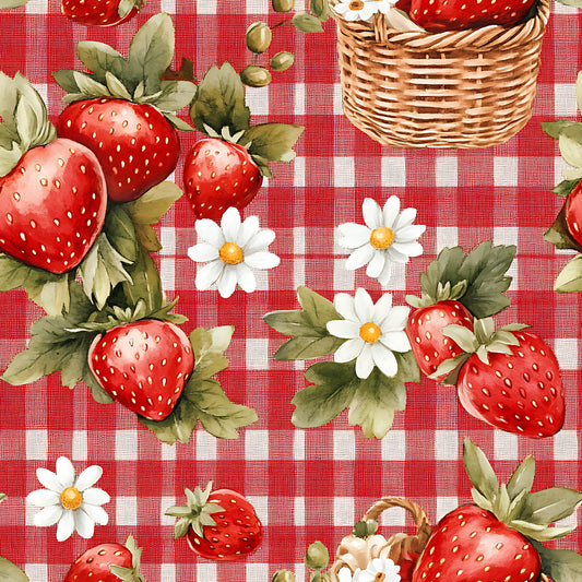 Strawberry Gingham Picnic Pattern 10 Quilting Cotton Fabric
