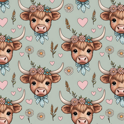 Highland Cow Heads Pattern 6 Quilting Cotton Fabric
