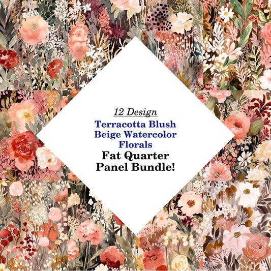 Terracotta Blush Beige Watercolor Florals Fat Quarter Bundle