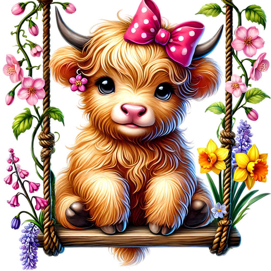 Springtime Highland Cows Fabric Panel 5