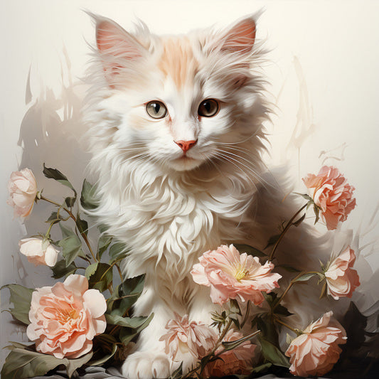 Watercolor Cats with Flowers Fabric Panel 8