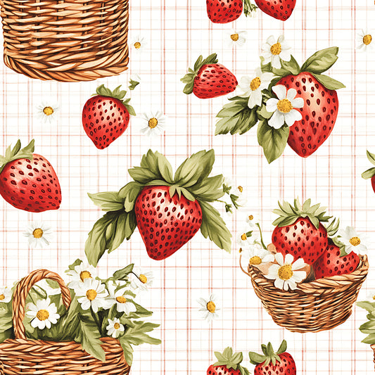 Strawberry Gingham Picnic Pattern 12 Quilting Cotton Fabric