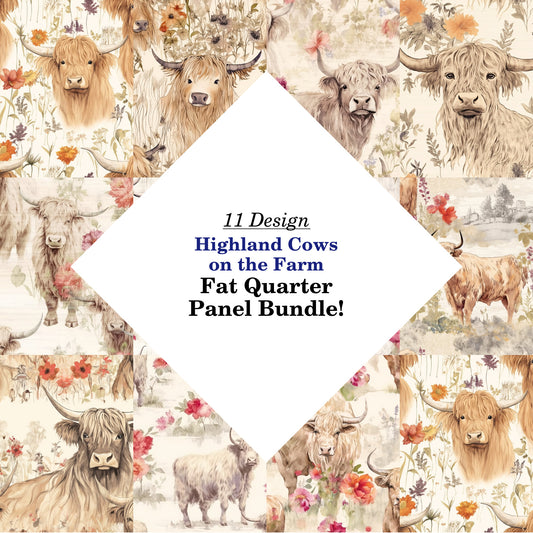 Highland Cows on the Farm Fat Quarter Bundle