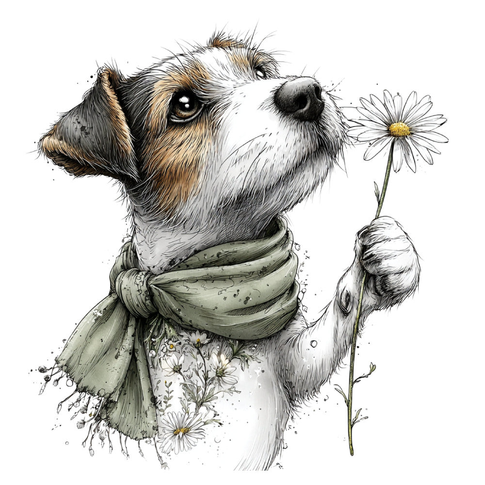 Whimsical Spring Dogs Fabric Panel 1