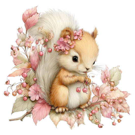 Whimsical Summer Squirrel Fabric Panel 58