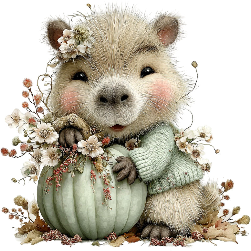 Whimsical Fall Autumn Capybara Fabric Panel 11