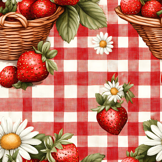 Strawberry Gingham Picnic Pattern 3 Quilting Cotton Fabric