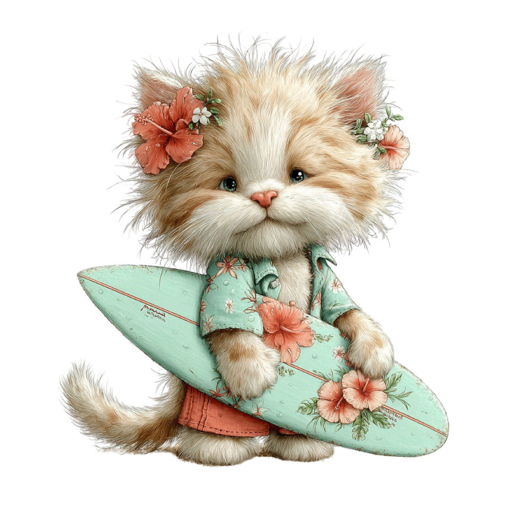 Whimsical Summer Cat Fabric Panel 28