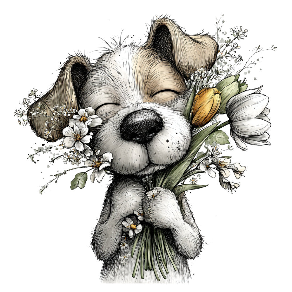 Whimsical Spring Dogs Fabric Panel 4