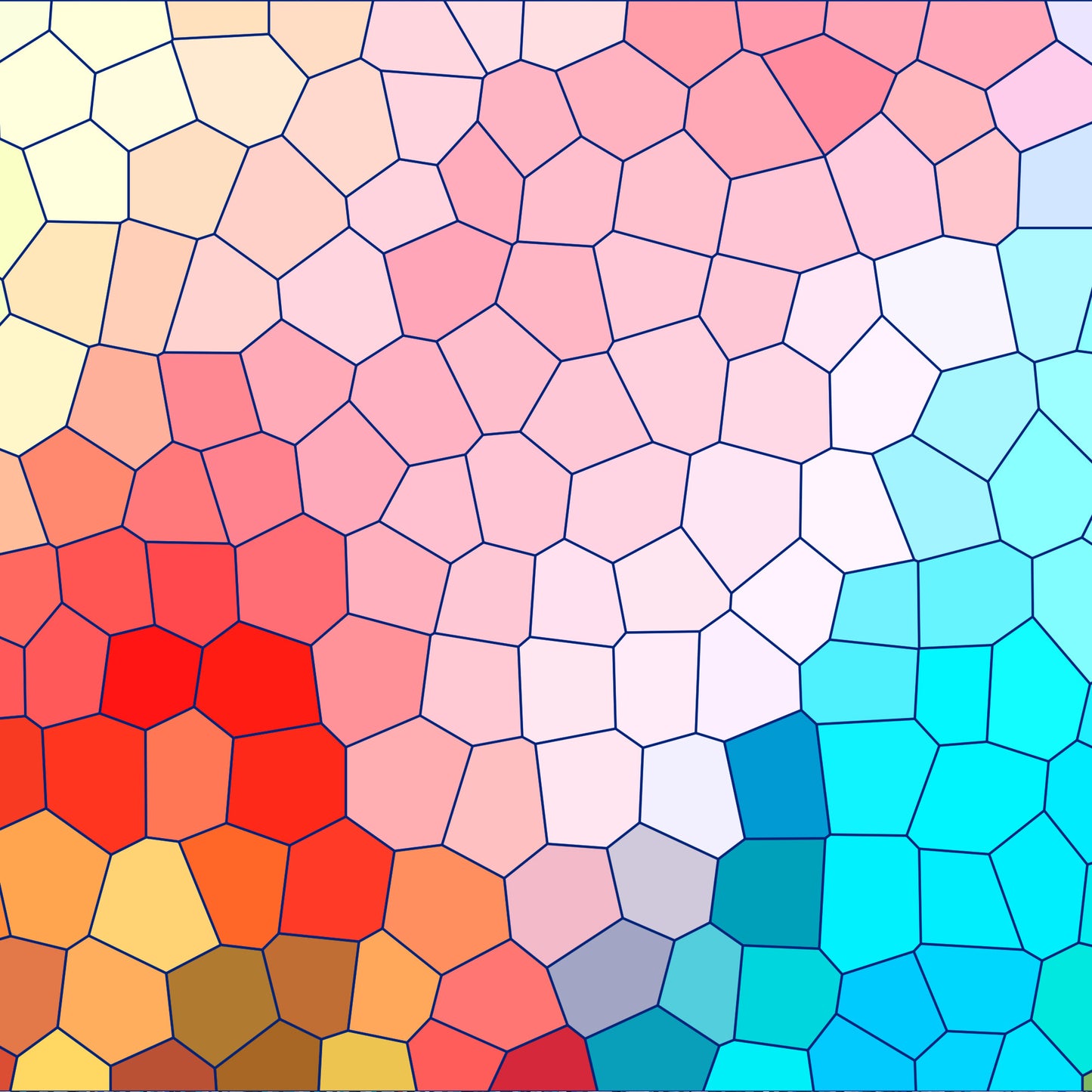 mosaic pattern, stained glass, geometric shapes, polygonal design, vibrant colors, red tones, blue hues, pink shades, yellow accents, orange segments, turquoise sections, quilting cotton, fabric panel, abstract art, colorful patchwork, irregular polygons, gradient transitions, contemporary style, piecing fabric, modern quilting