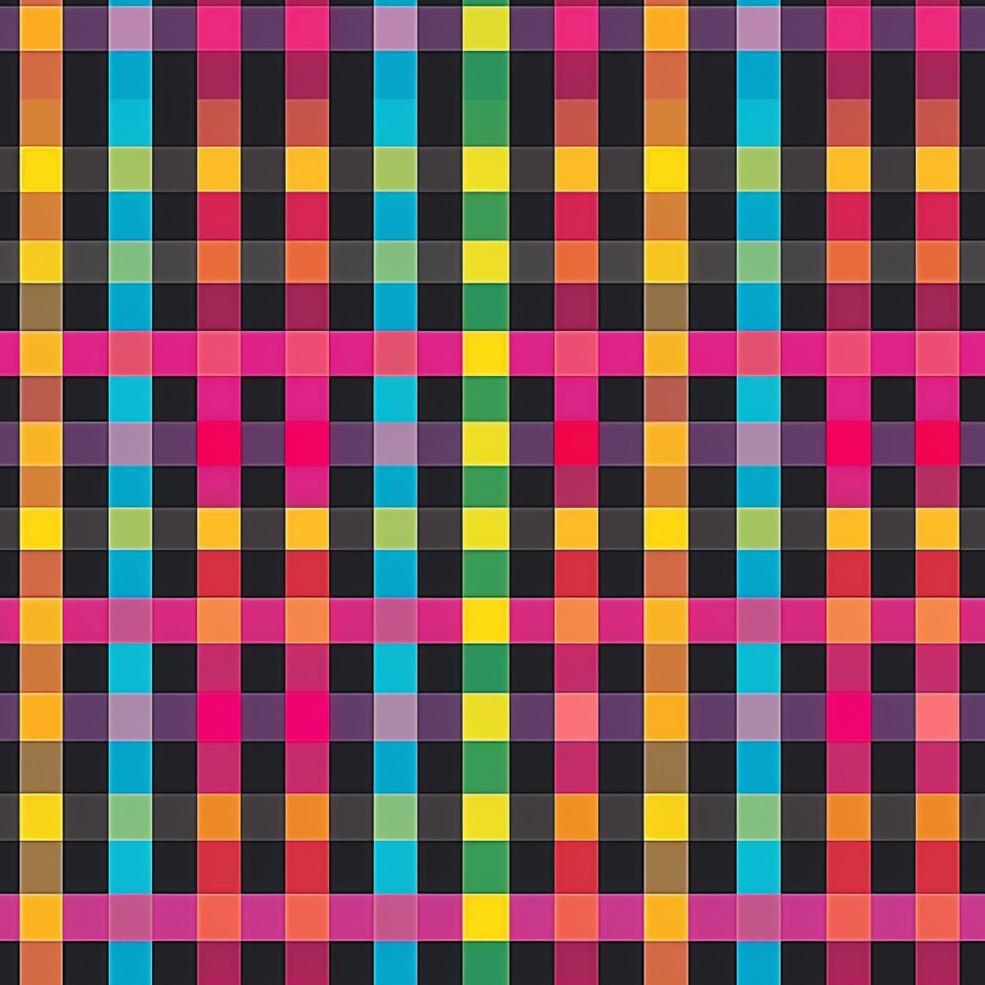 neon colors, gingham pattern, checkered design, bright pink, electric blue, lime green, orange, yellow, purple, geometric squares, vibrant checkerboard, quilting cotton, fabric panel, retro style, pop art aesthetic, colorful blocks, contemporary pattern, craft fabric, sewing material, rainbow palette