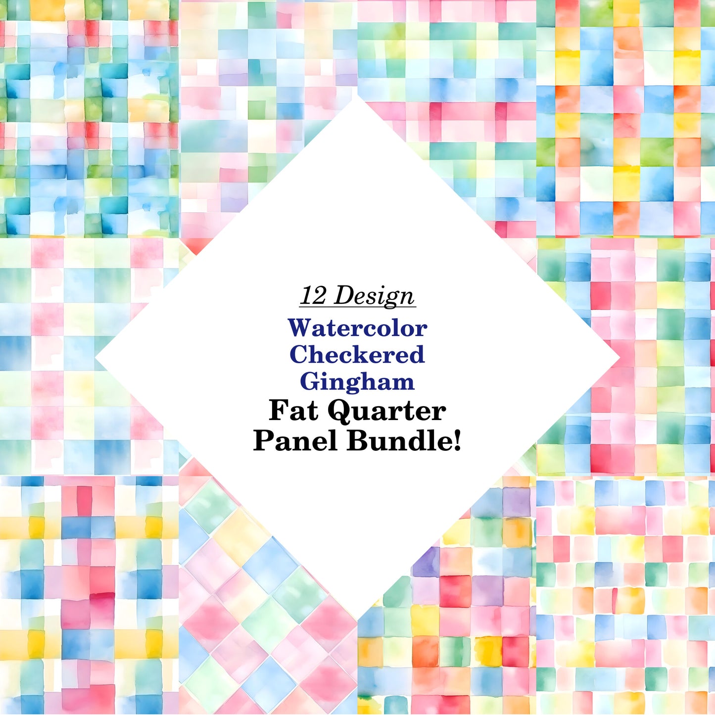 Watercolor Checkered Gingham Fat Quarter Bundle
