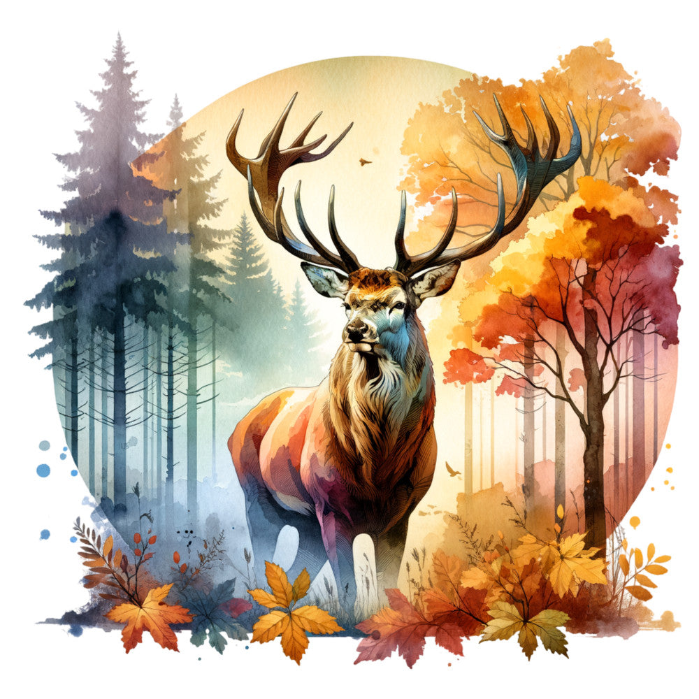 Autumn Forest Deer Fabric Panel 4