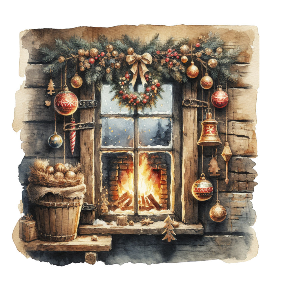 Vintage Christmas Window Fabric Panel 12