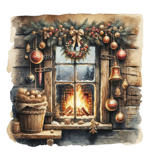 Vintage Christmas Window Fabric Panel 12