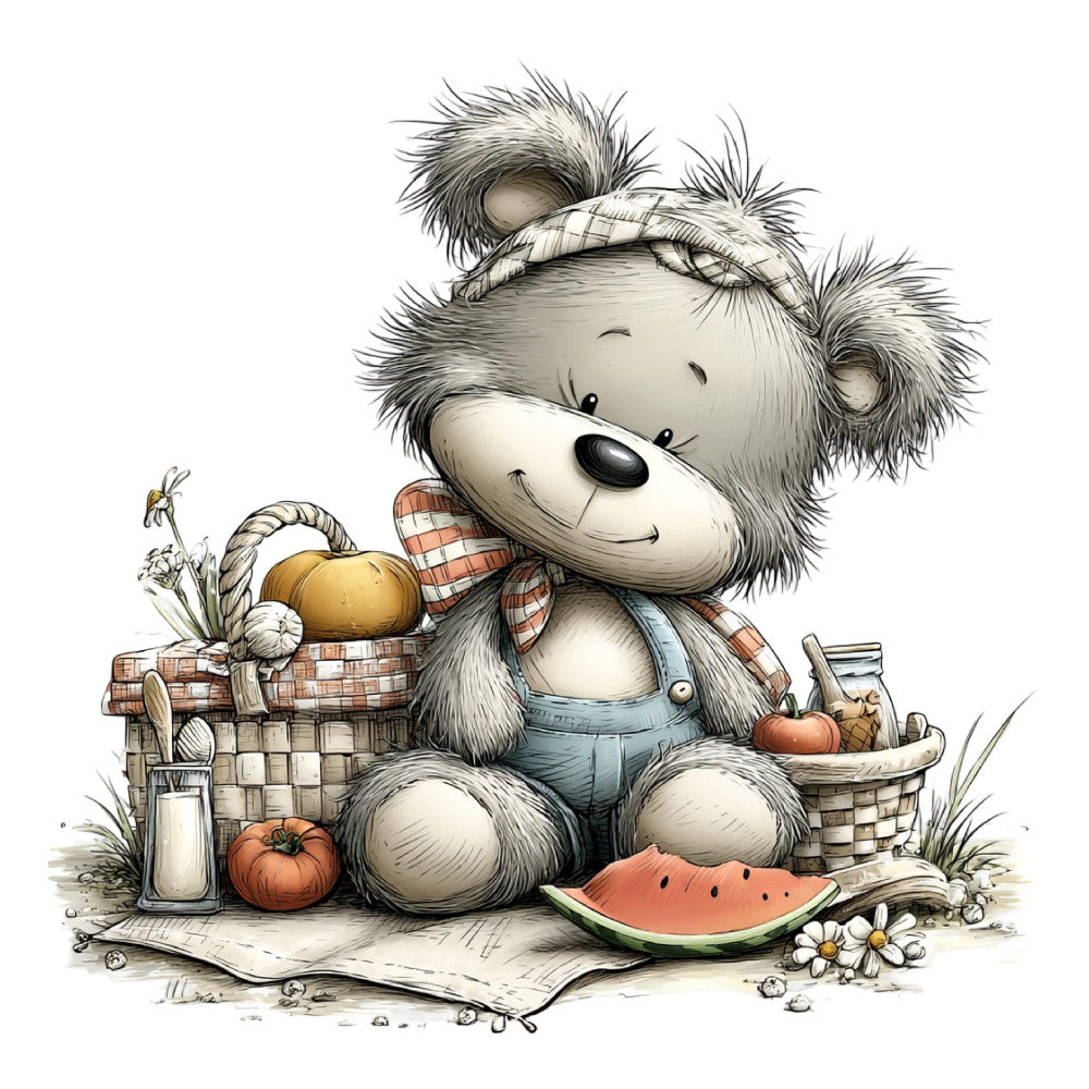 Whimsical Summer Teddy Bear Fabric Panel 32