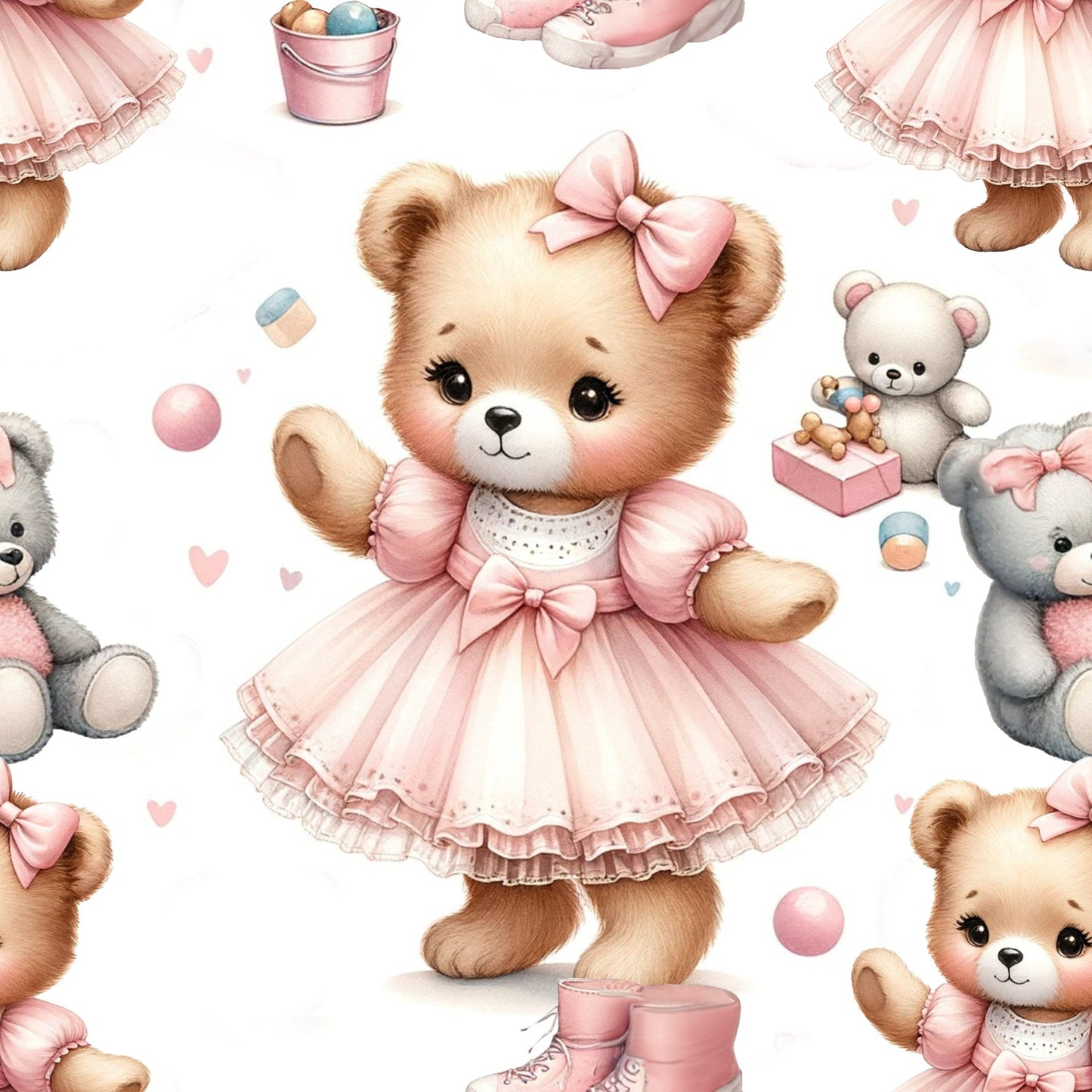 Daily Deal: Pink Night Time Teddy Bears Pattern 10 Quilting Cotton Fabric - 45" x 1 Yard"