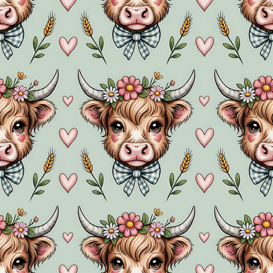 Highland Cow Heads Pattern 14 Quilting Cotton Fabric