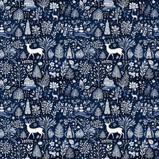 Delft Blue Winter Pattern 4 Quilting Cotton Fabric