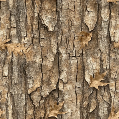 realistic camo, tree bark texture, hunting pattern, woodland camouflage, brown tones, tan colors, beige hues, oak leaves, autumn leaves, dried leaves, cracked bark, natural texture, outdoor theme, camouflage design, quilting cotton, fabric panel, hunting fabric, woodland pattern, nature motif, rustic style