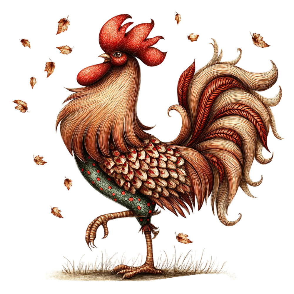 Whimsical Autumn Rooster Fabric Panel 6