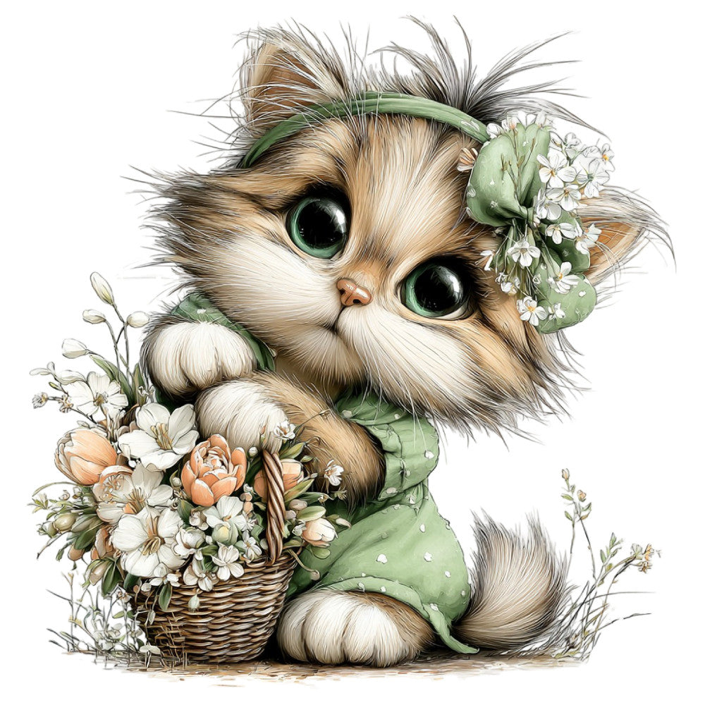 Whimsical Spring Cat Fabric Panel 5