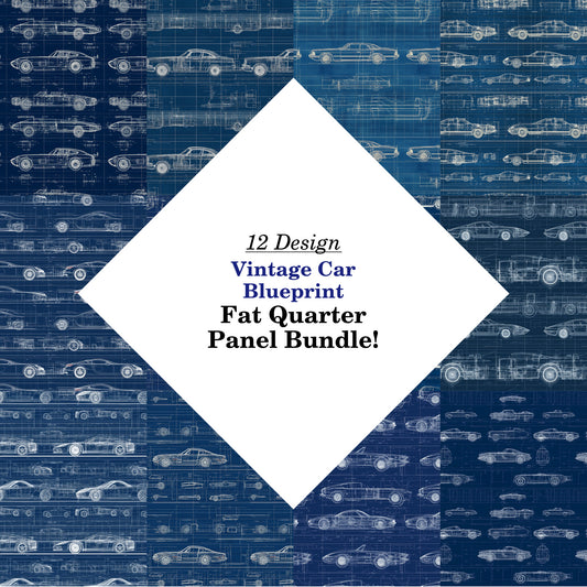 Vintage Car Blueprint Fat Quarter Bundle