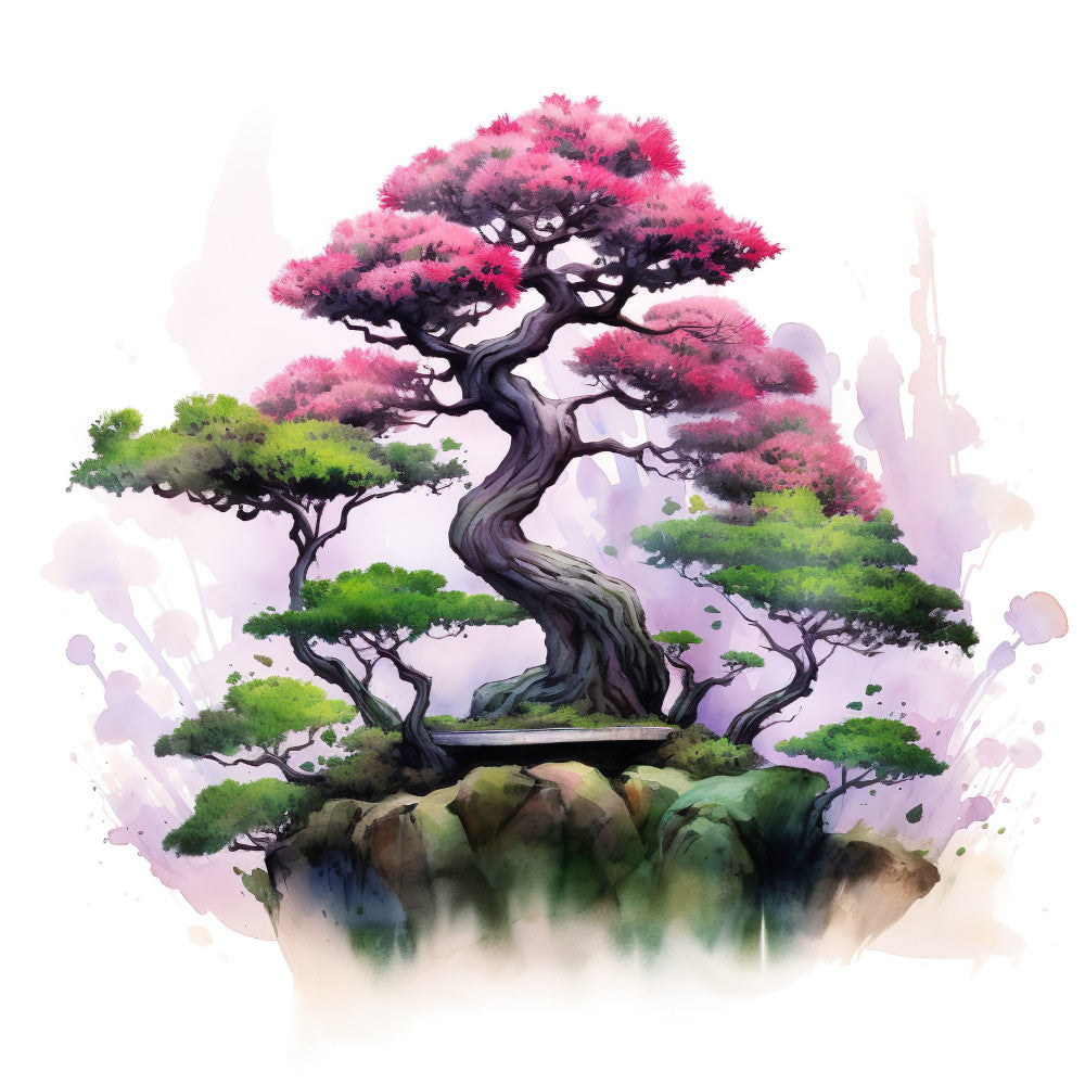 Watercolor Bonsai Tree Fabric Panel 10