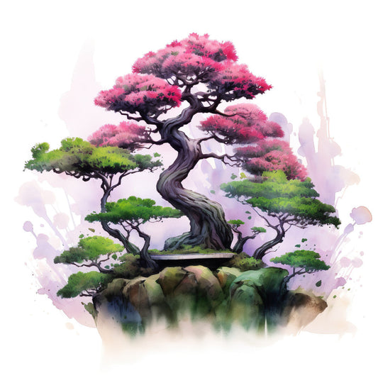 Watercolor Bonsai Tree Fabric Panel 10