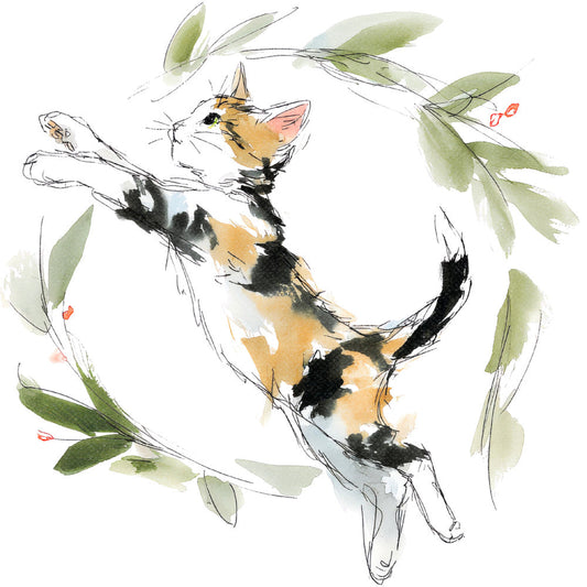 Handdrawn Christmas Cats Fabric Panel 4