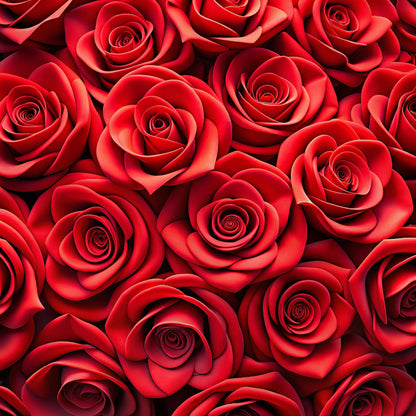 red roses, crimson, deep red, burgundy, realistic flowers, rose pattern, floral design, botanical motif, quilting cotton, fabric panel, romantic theme, layered petals, dense arrangement, vibrant colors, nature inspired, blooming roses, flower clusters, textured appearance, valentine's theme, elegant florals