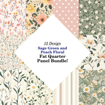 Sage Green and Peach Floral Fat Quarter Bundle