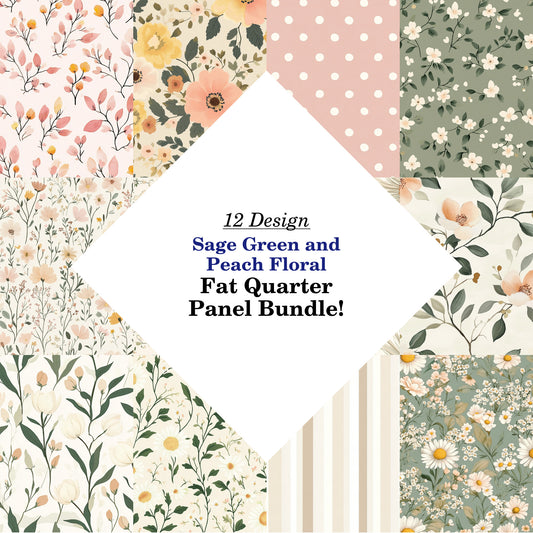 Sage Green and Peach Floral Fat Quarter Bundle