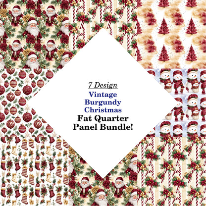 Vintage Burgundy Christmas Fat Quarter Bundle