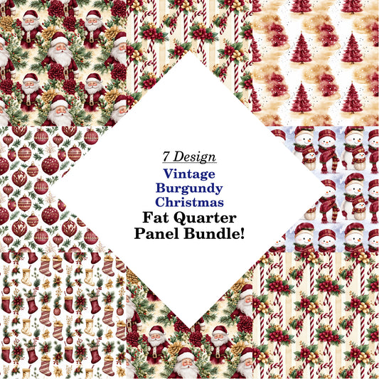 Vintage Burgundy Christmas Fat Quarter Bundle