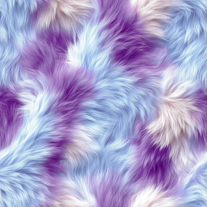 fluffy fur, purple tones, lavender shades, blue hues, white highlights, swirled pattern, flowing texture, soft appearance, luxurious feel, pastel colors, wispy design, cloud-like, dreamy aesthetic, quilting cotton, fabric panel, smooth gradients, ethereal mood, plush texture, fantasy colors, artistic swirls