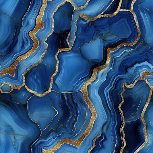 royal blue, navy blue, gold, metallic gold, agate pattern, geode design, marbled texture, flowing lines, organic shapes, mineral pattern, luxurious, elegant, quilting cotton, fabric panel, geological, natural stone, swirled design, crystalline, precious stone, modern abstract