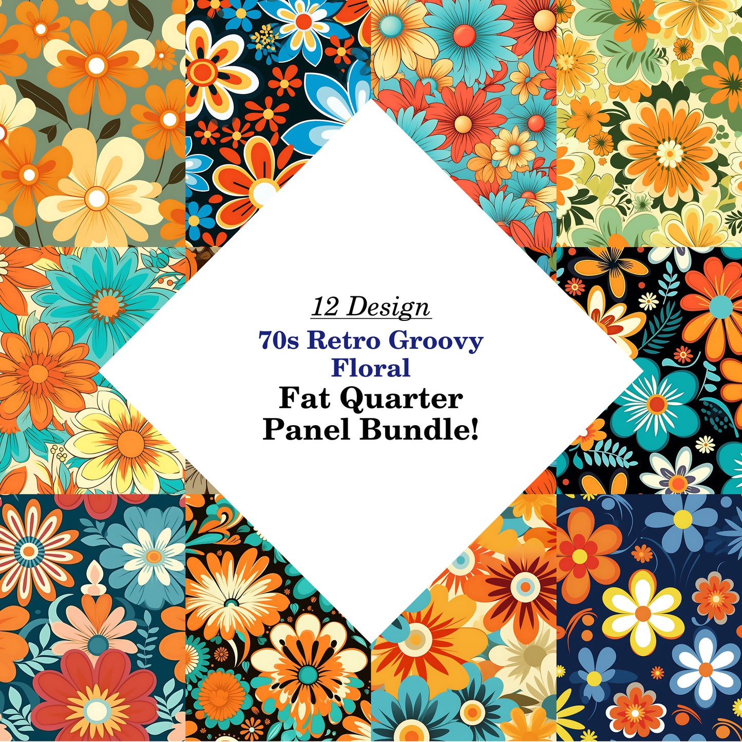 70s Retro Groovy Floral Fat Quarter Bundle