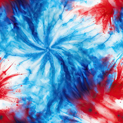 patriotic, tie-dye, red, white, blue, swirled pattern, radiating design, watercolor effect, splattered paint, fluid motion, cotton fabric, quilting panel, abstract art, fourth of july, independence day, flowing lines, burst pattern, organic shapes, vibrant colors, marbled texture
